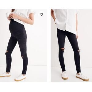 Madewell Maternity Over-the-Belly Skinny Leg Denim Jeans Black Sea Distressed 25